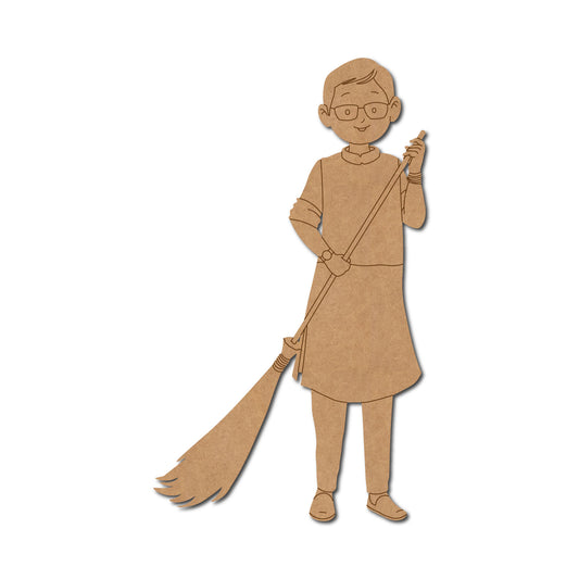 Man With Broom Pre Marked MDF Design 1