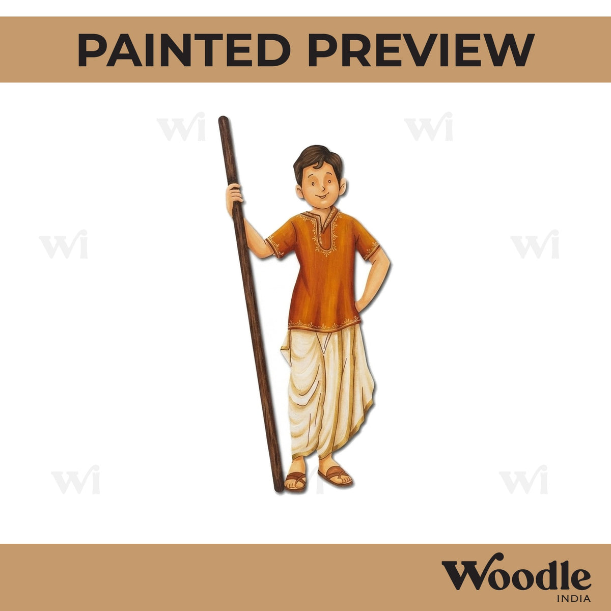 Man With Lathi Pre Marked MDF Design 1