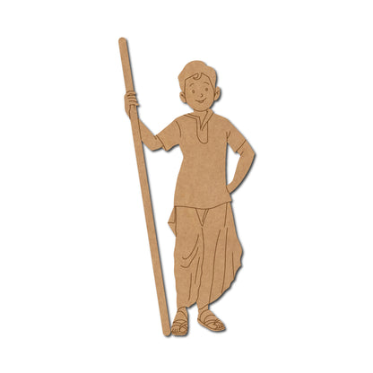 Man With Lathi Pre Marked MDF Design 1