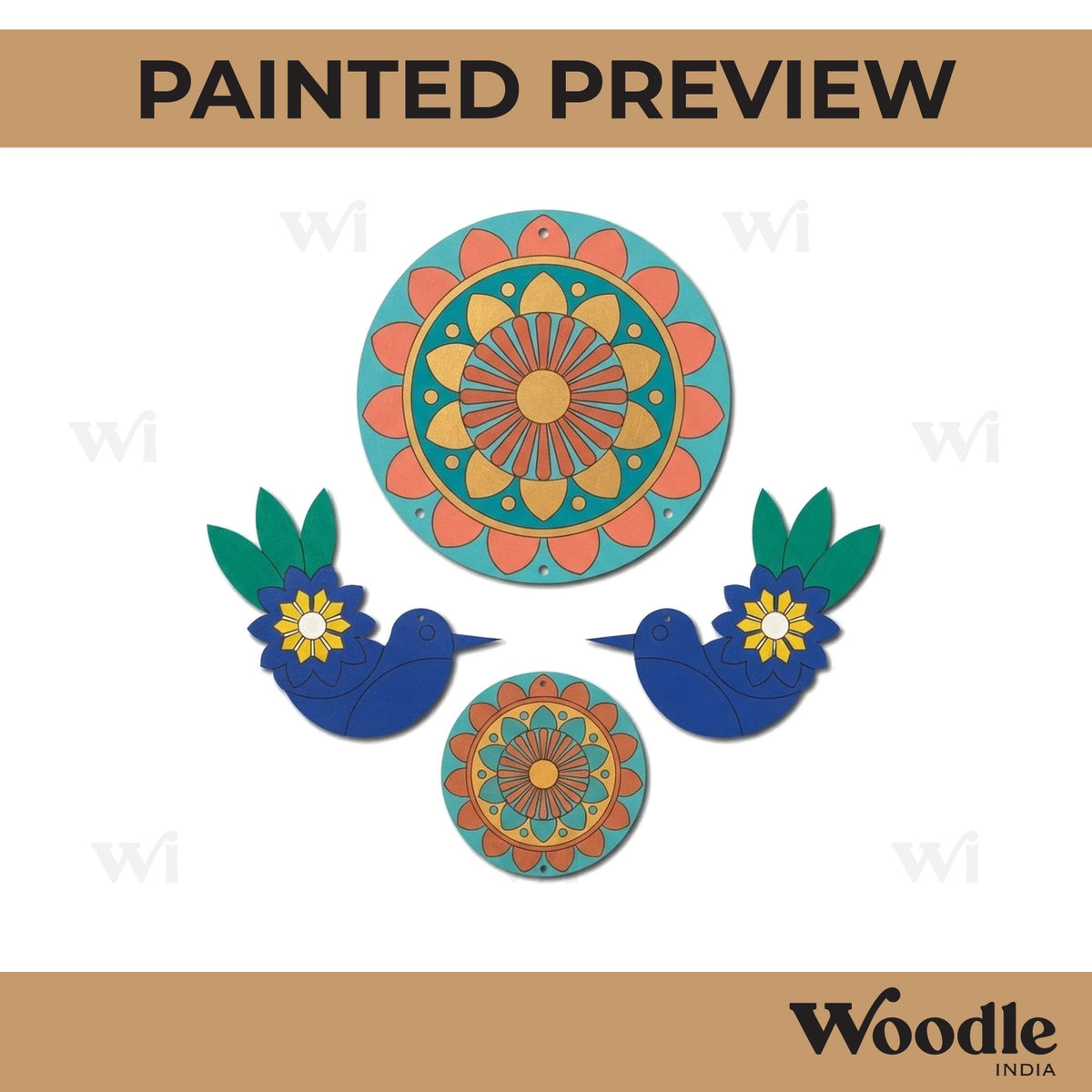 Mandala Round Birds Hanging Pre Marked MDF Design 1