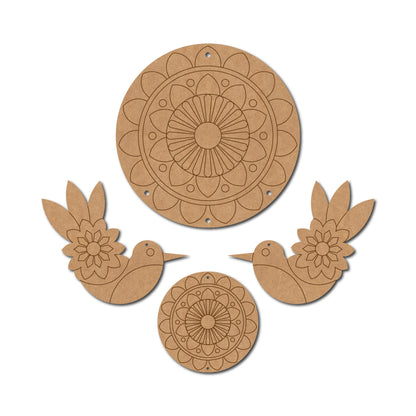 Mandala Round Birds Hanging Pre Marked MDF Design 1