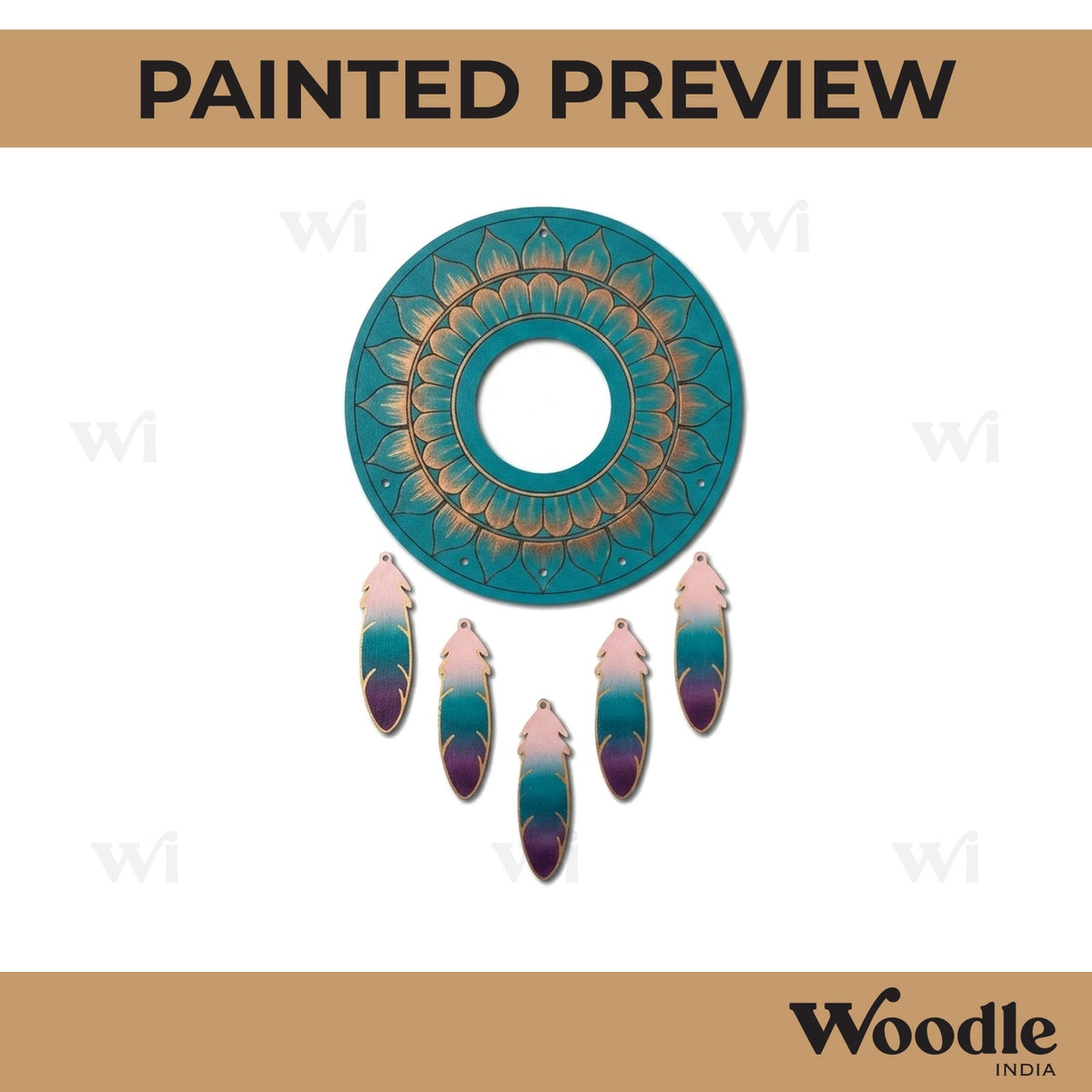 Mandala Round Feather Hanging Pre Marked MDF Design 1
