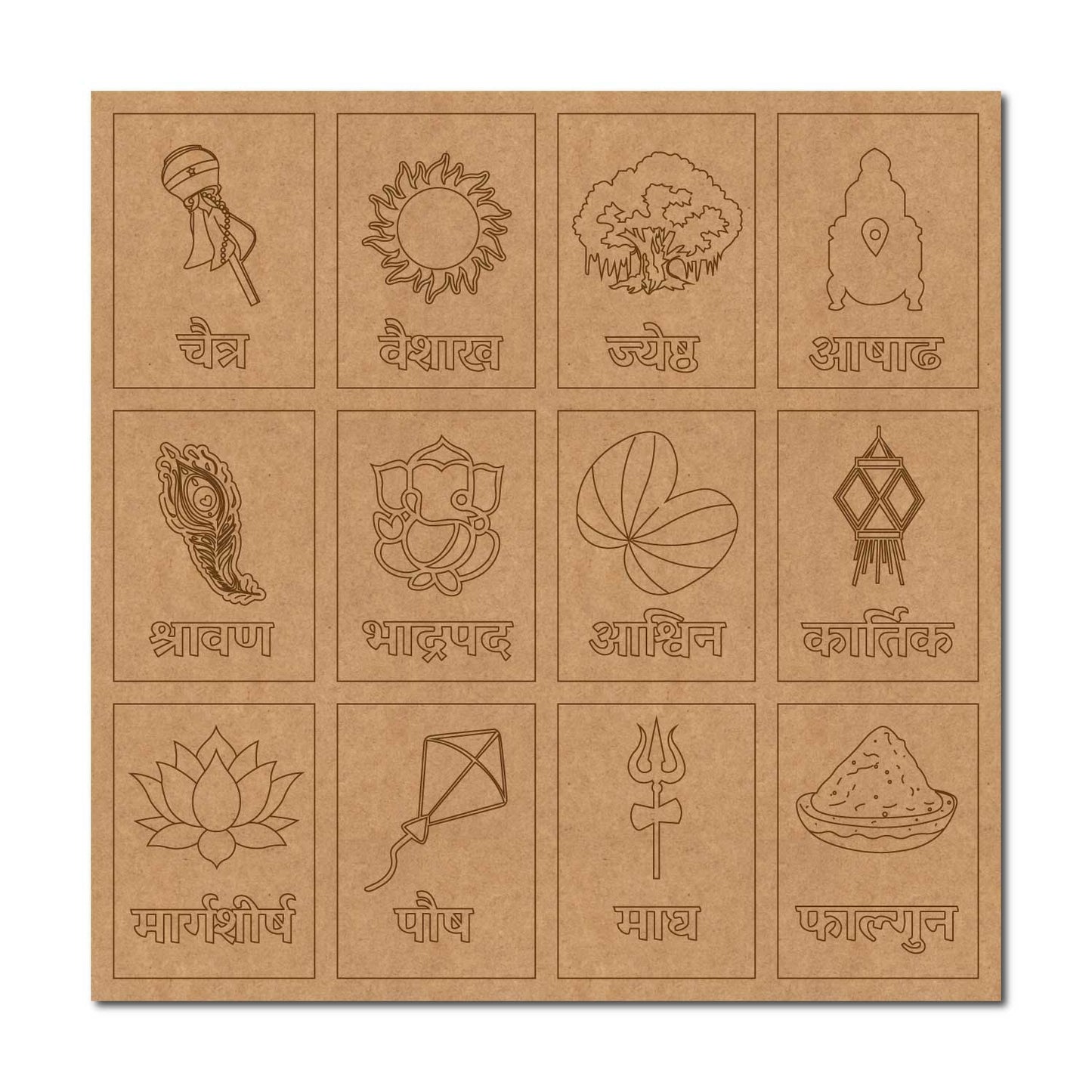 Marathi Calender Hindu Months Pre Marked MDF Design 1
