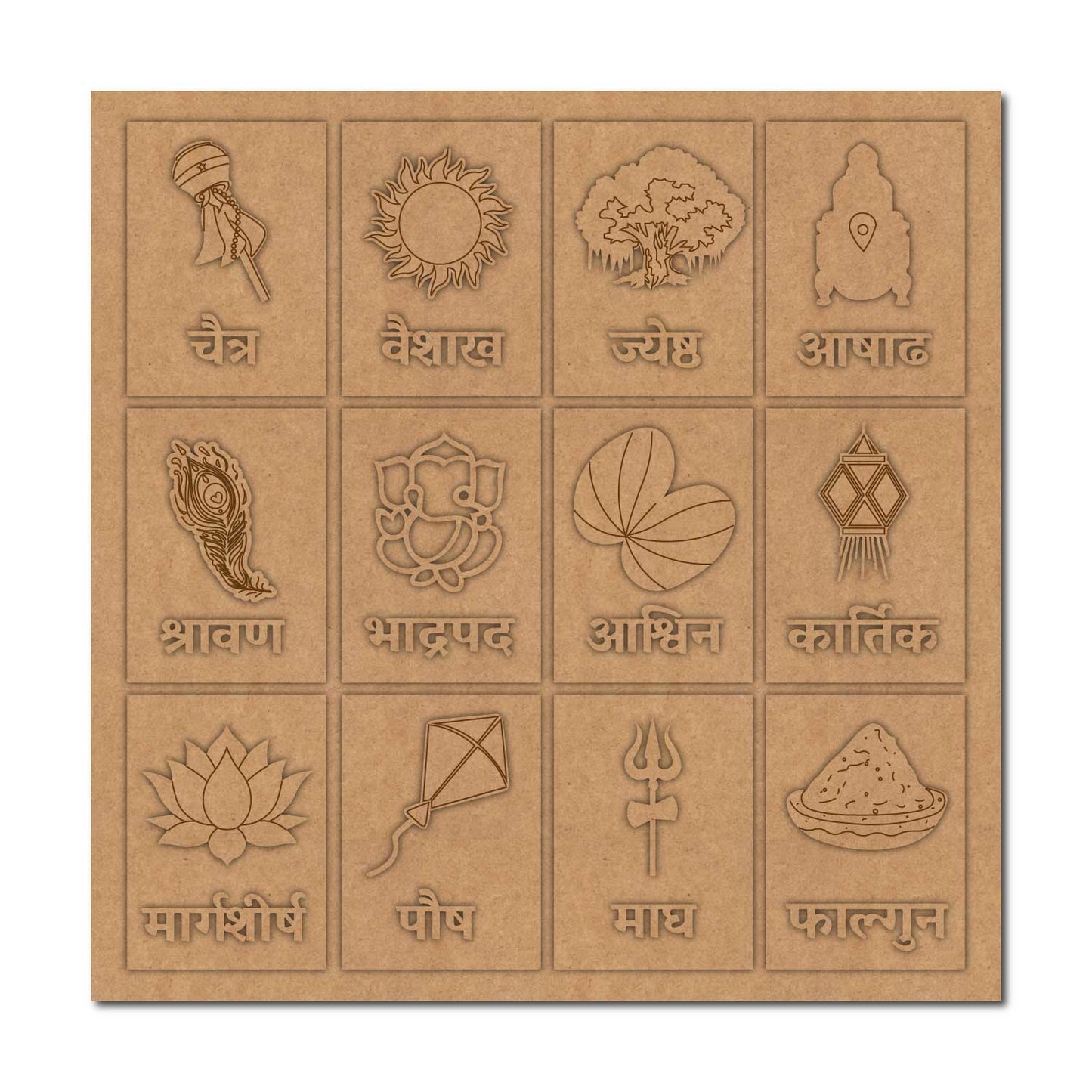 Marathi Calender Hindu Months Three Layered Pre Marked MDF Design 1
