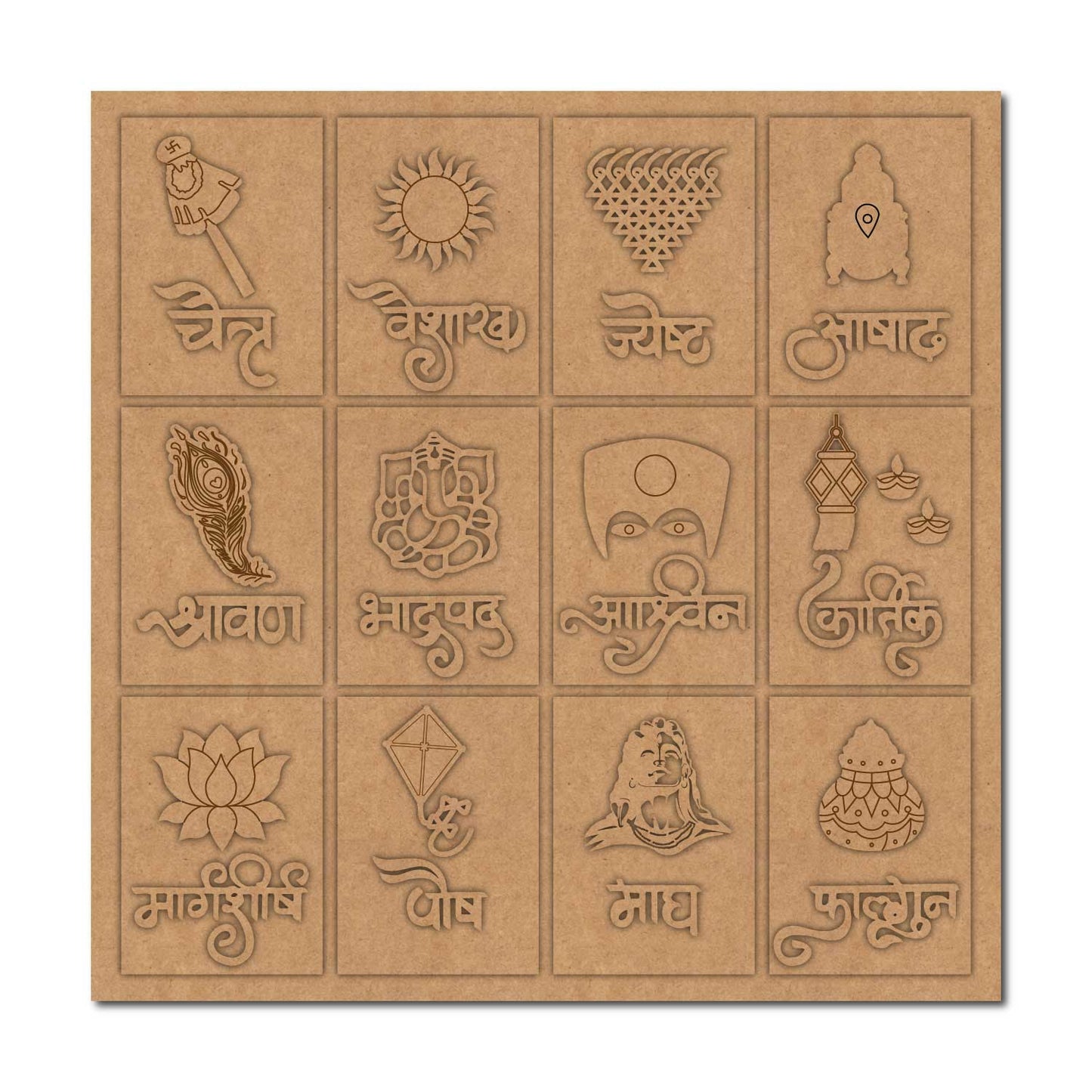 Marathi Calender Hindu Months Three Layered Pre Marked MDF Design 2