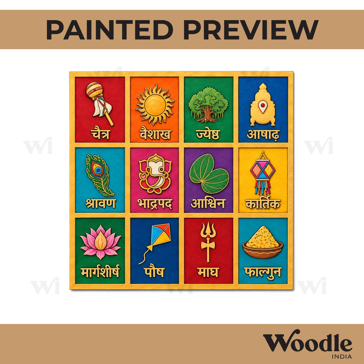Marathi Calender Hindu Months Two Layered Pre Marked MDF Design 1