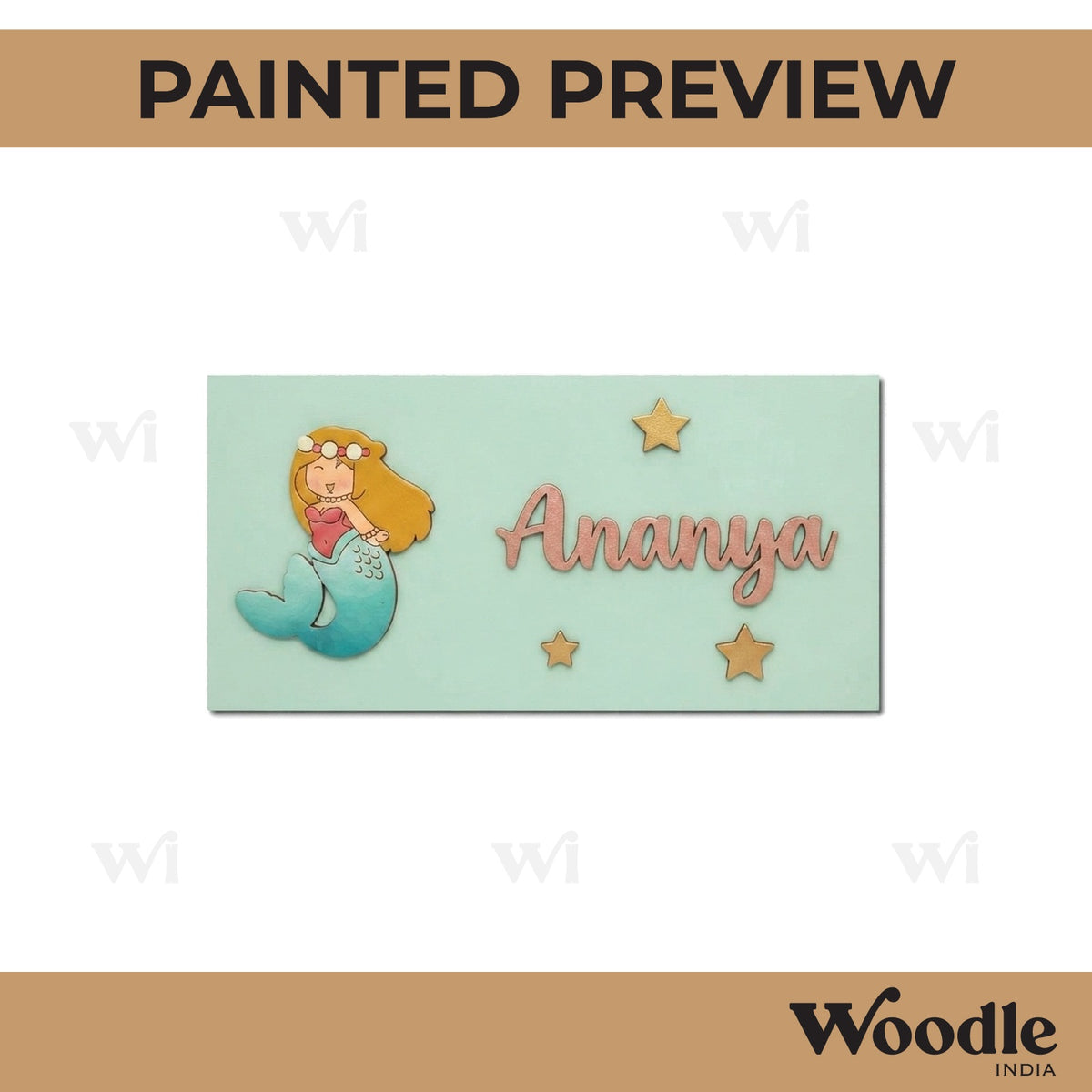 Mermaid Kids Nameplate MDF Design 1