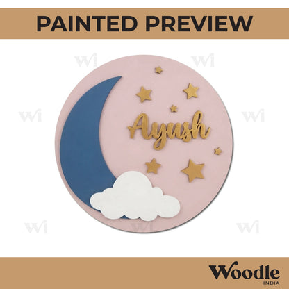 Moon Cloud Stars Nameplate MDF Design 1