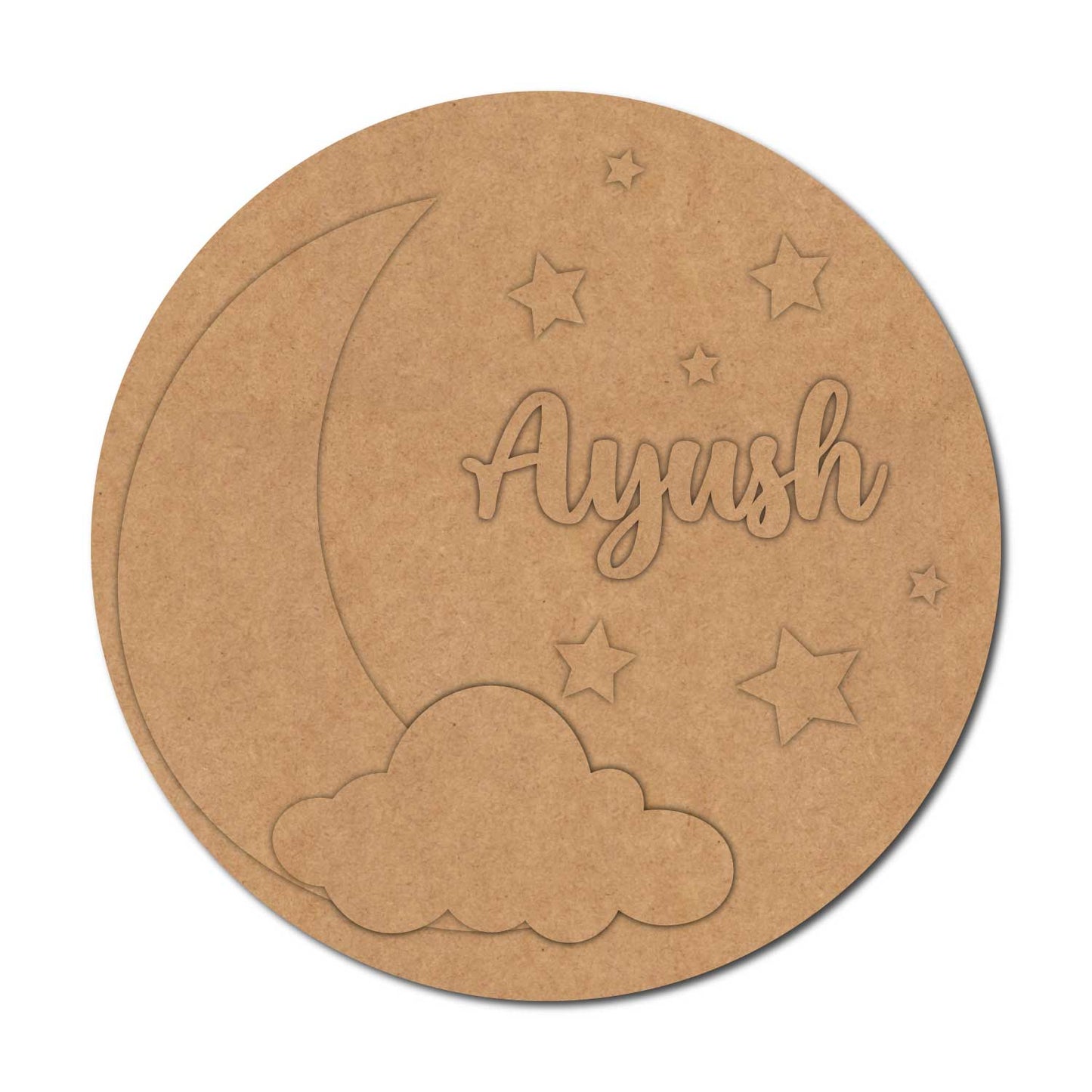 Moon Cloud Stars Nameplate MDF Design 1