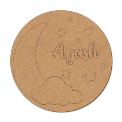 Moon Cloud Stars Nameplate MDF Design 1