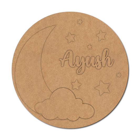 Moon Cloud Stars Nameplate MDF Design 1