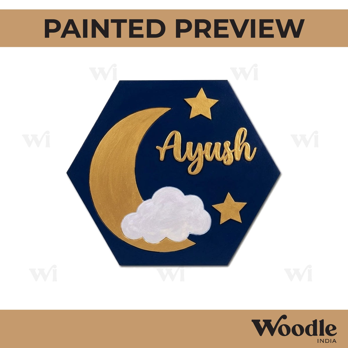 Moon Cloud Stars Nameplate MDF Design 2
