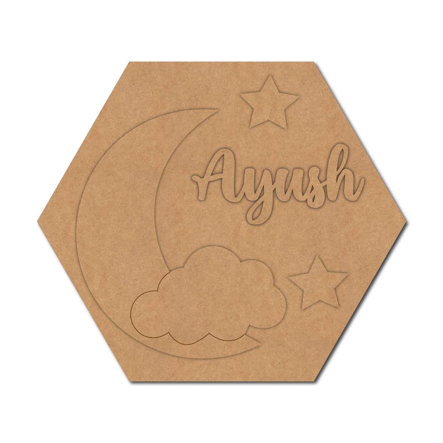 Moon Cloud Stars Nameplate MDF Design 2