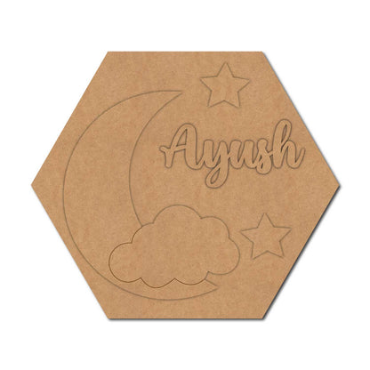 Moon Cloud Stars Nameplate MDF Design 2