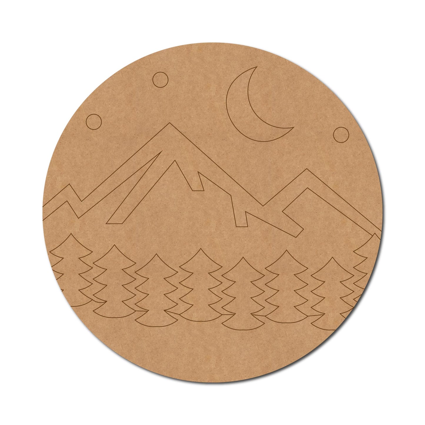 Moon Mountain Trees Pre Marked Round MDF Design 1