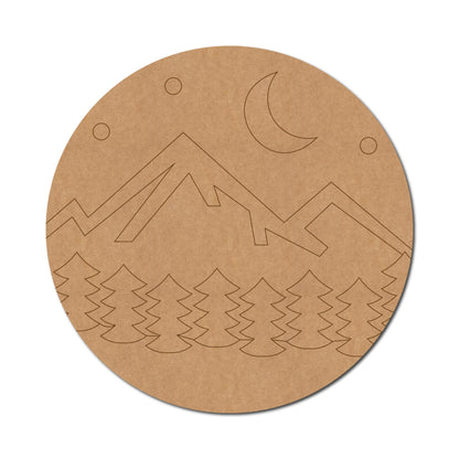 Moon Mountain Trees Pre Marked Round MDF Design 1