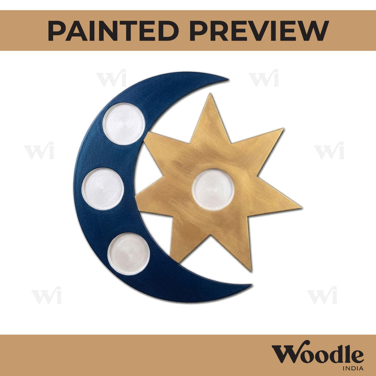 Moon Star Multiple Diya Tealight Holder MDF Design 1