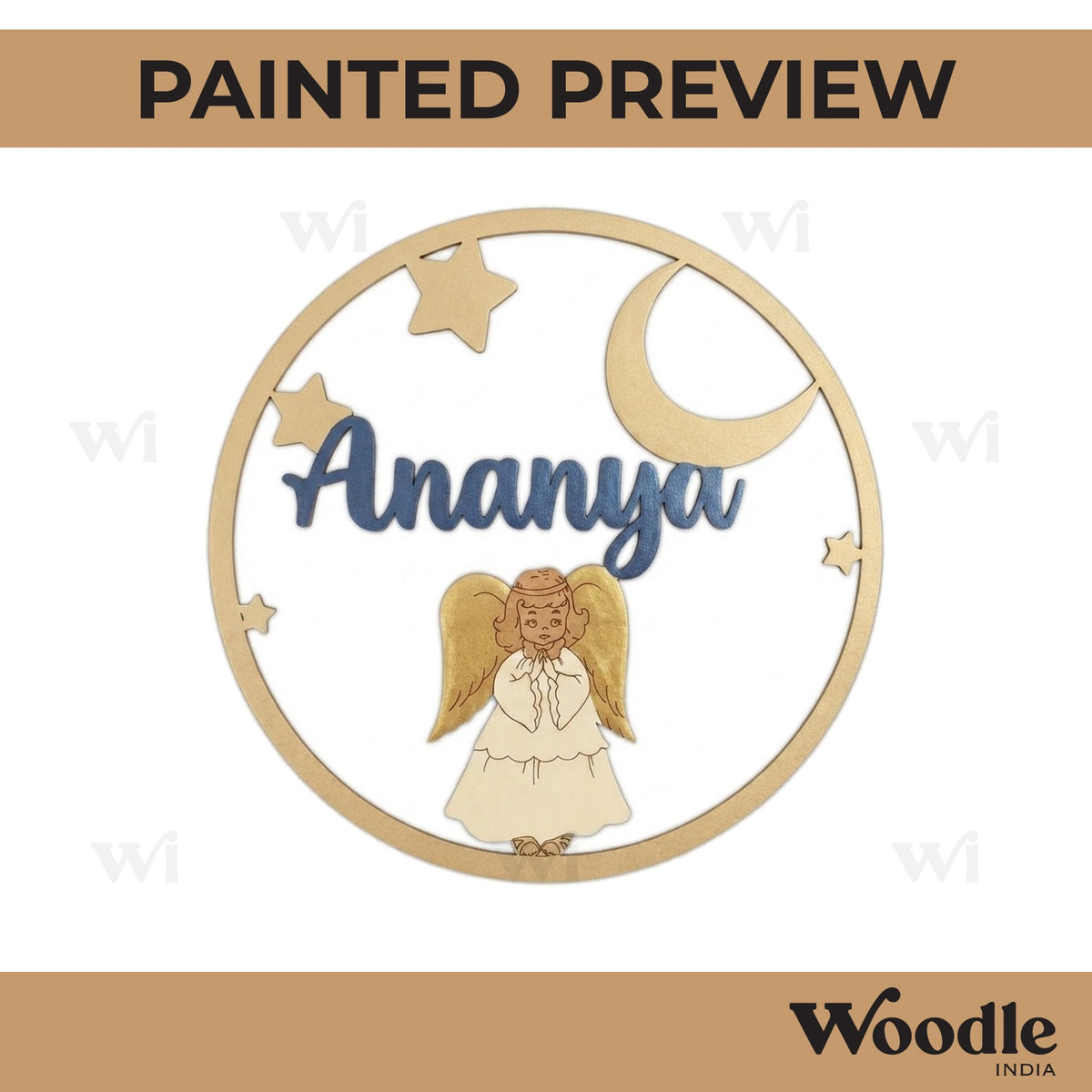 Moon & Angel Customized Name Pre Marked Base MDF Design 1
