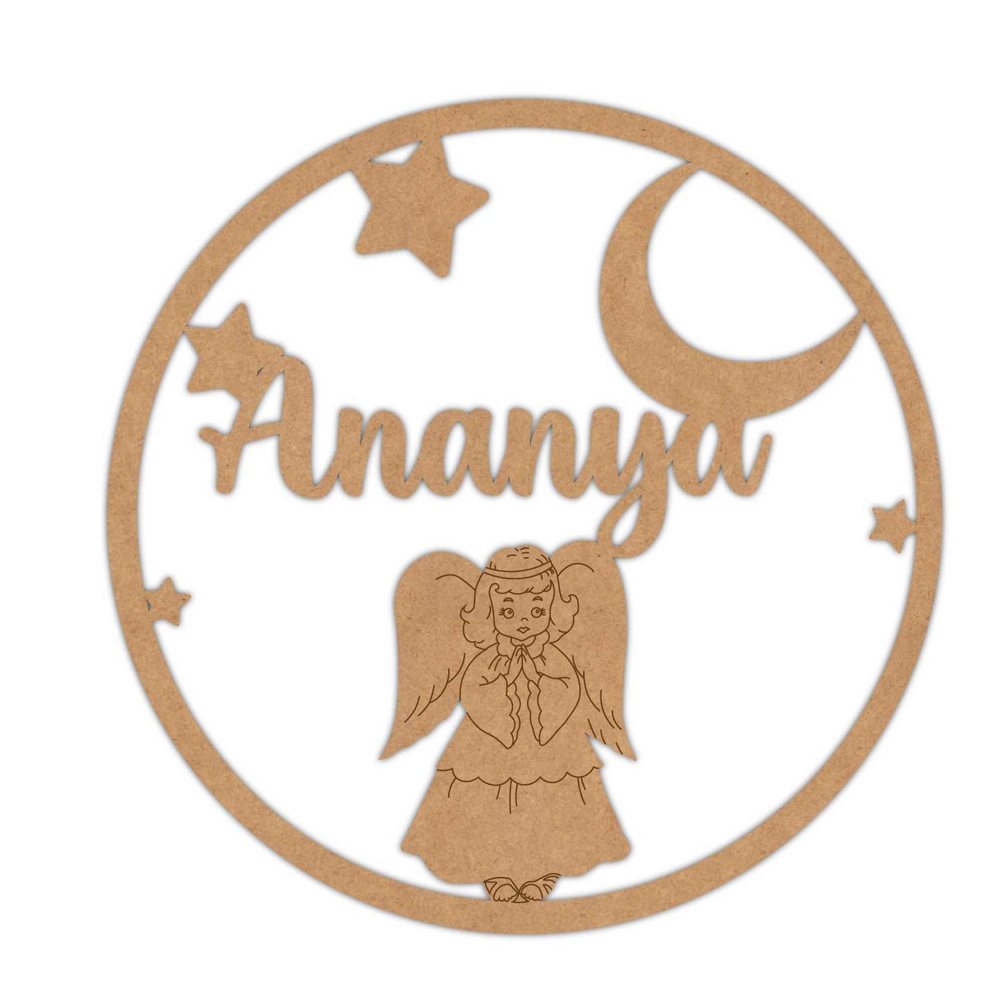 Moon & Angel Customized Name Pre Marked Base MDF Design 1