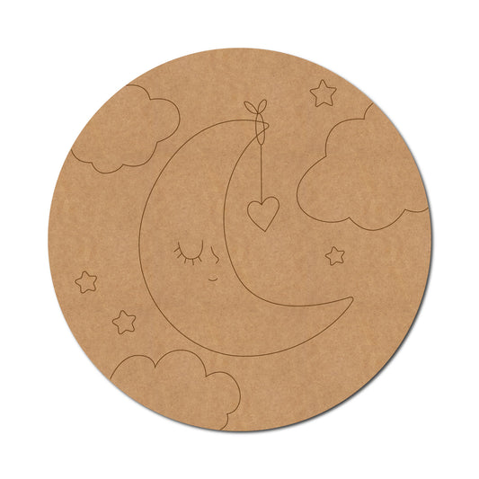 Moon and Clouds Pre Marked Round MDF Design 1