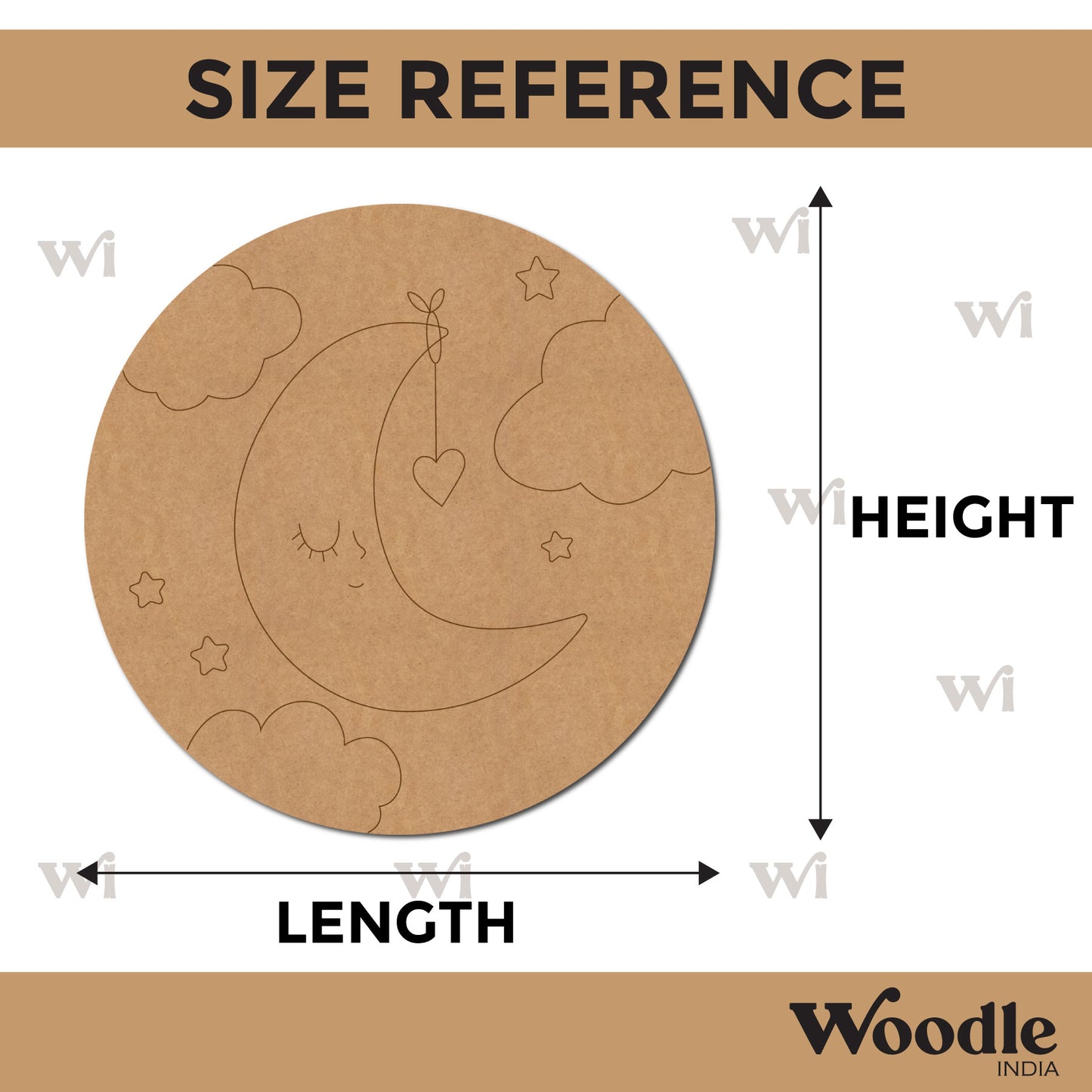 Moon and Clouds Pre Marked Round MDF Design 1