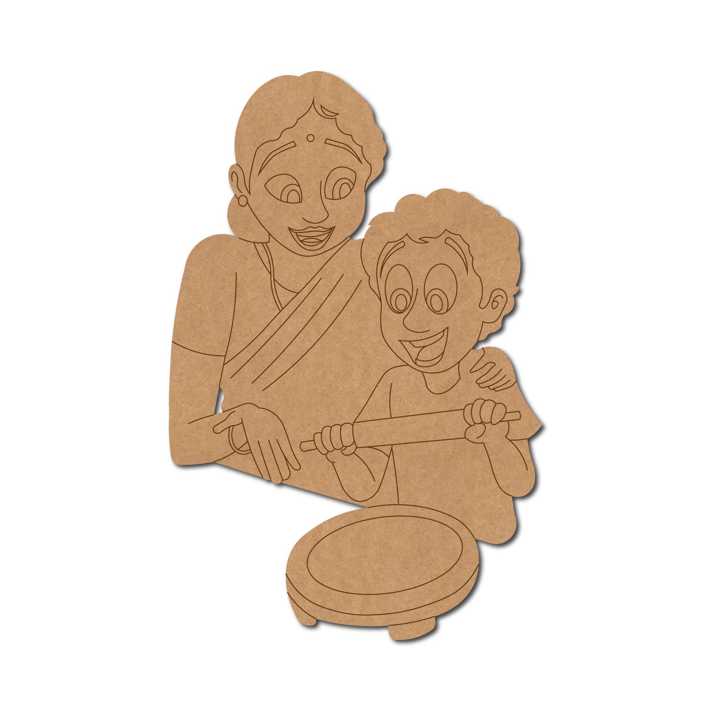 Mother Teaches Son Cooking Pre Marked MDF Design 1