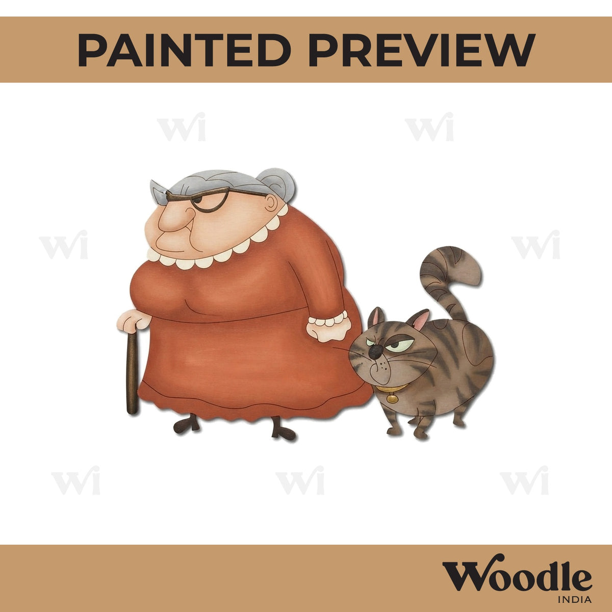 Mr. Bean Old Lady With Cat Pre Marked MDF Design 1