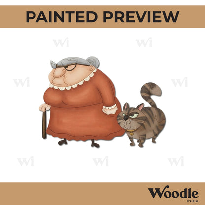Mr. Bean Old Lady With Cat Pre Marked MDF Design 1