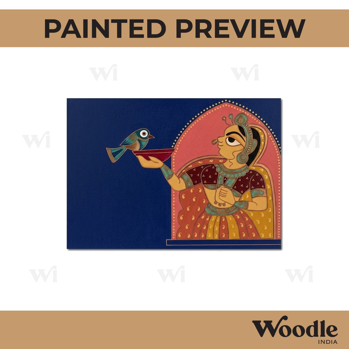 Mughal Maharani With Bird Pre Marked MDF Design 1