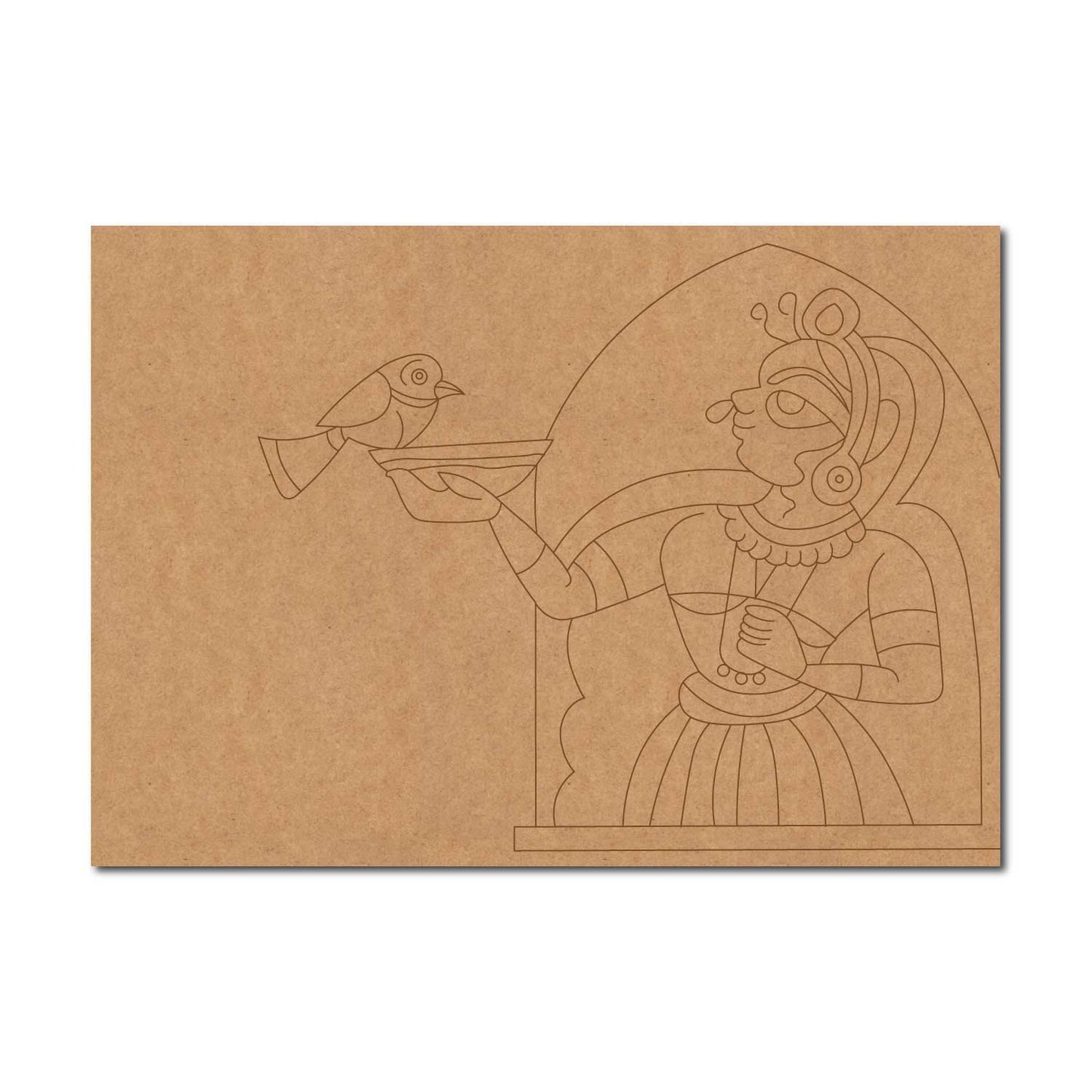 Mughal Maharani With Bird Pre Marked MDF Design 1