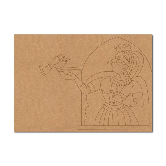 Mughal Maharani With Bird Pre Marked MDF Design 1