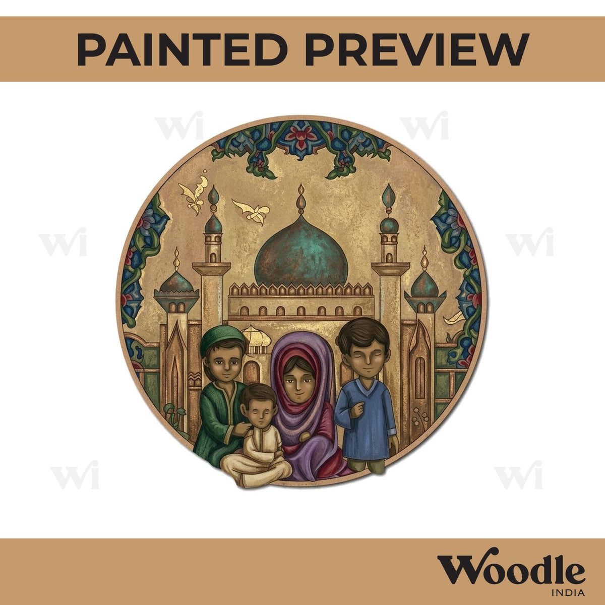 Muslim Family Mosque Pre Marked Round MDF Design 1