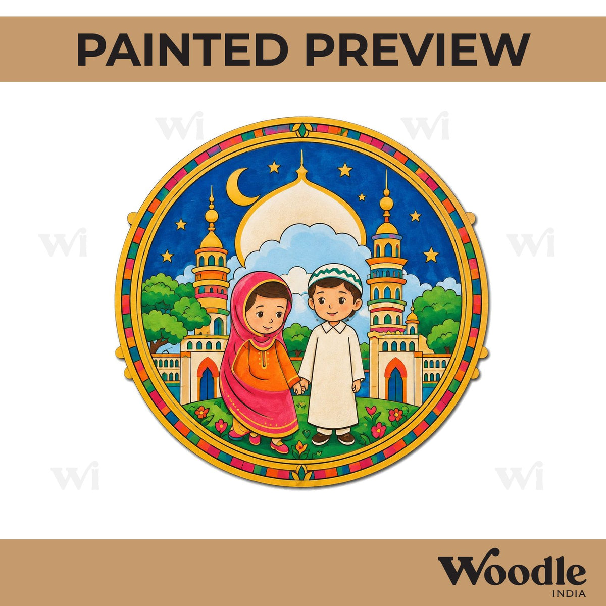 Muslim Girls Mosque Pre Marked Round MDF Design 1