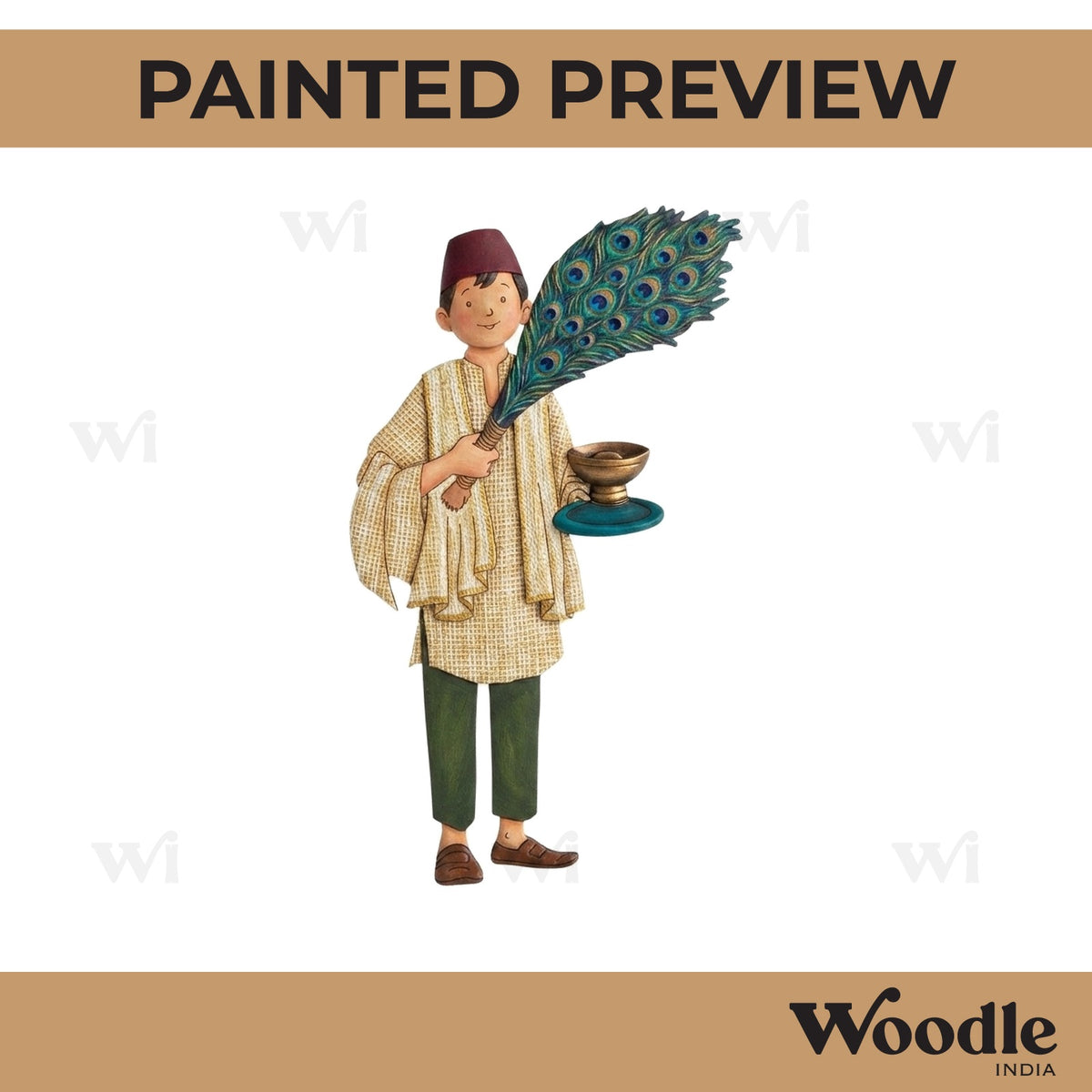 Muslim Man With Peacock Feathers Pre Marked MDF Design 1