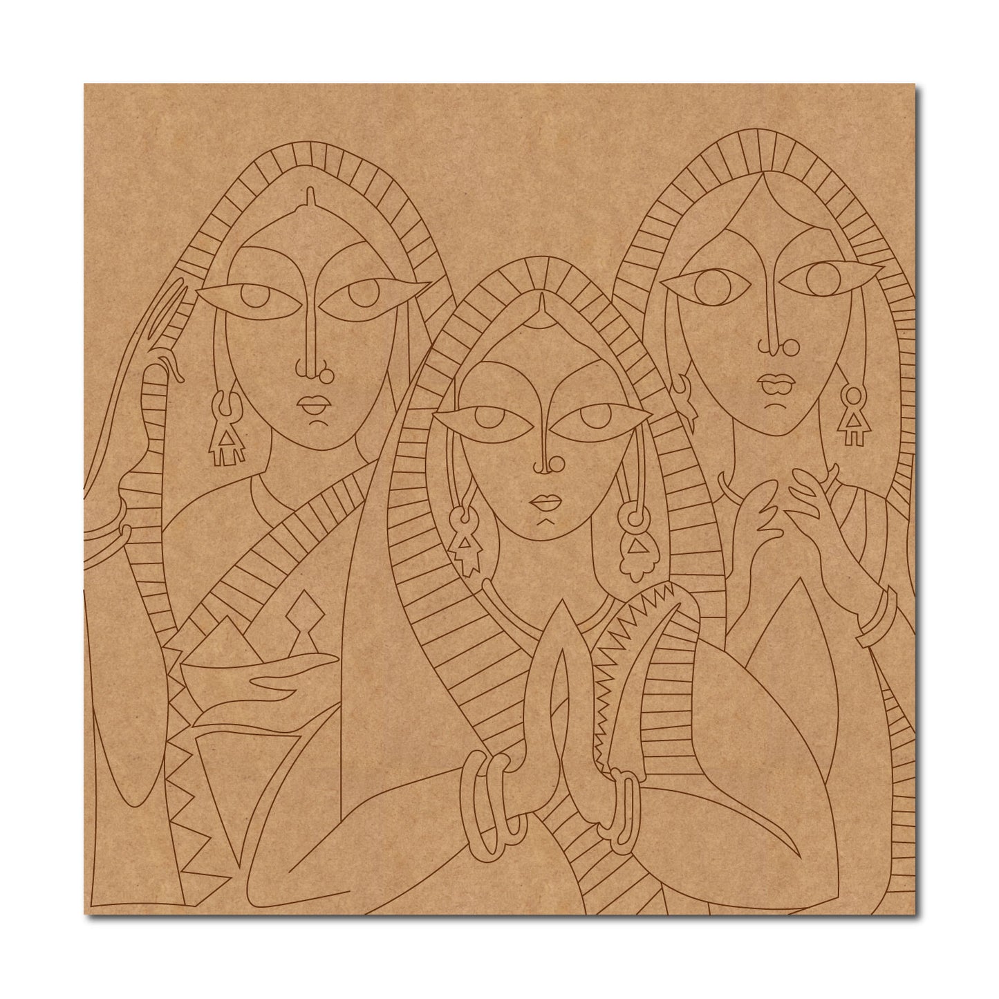 Namaste Women Folk Art Pre Marked Square MDF Design 1