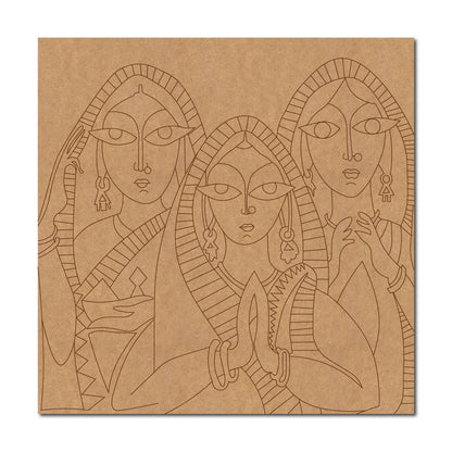 Namaste Women Folk Art Pre Marked Square MDF Design 1