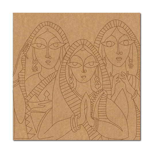 Namaste Women Folk Art Pre Marked Square MDF Design 1