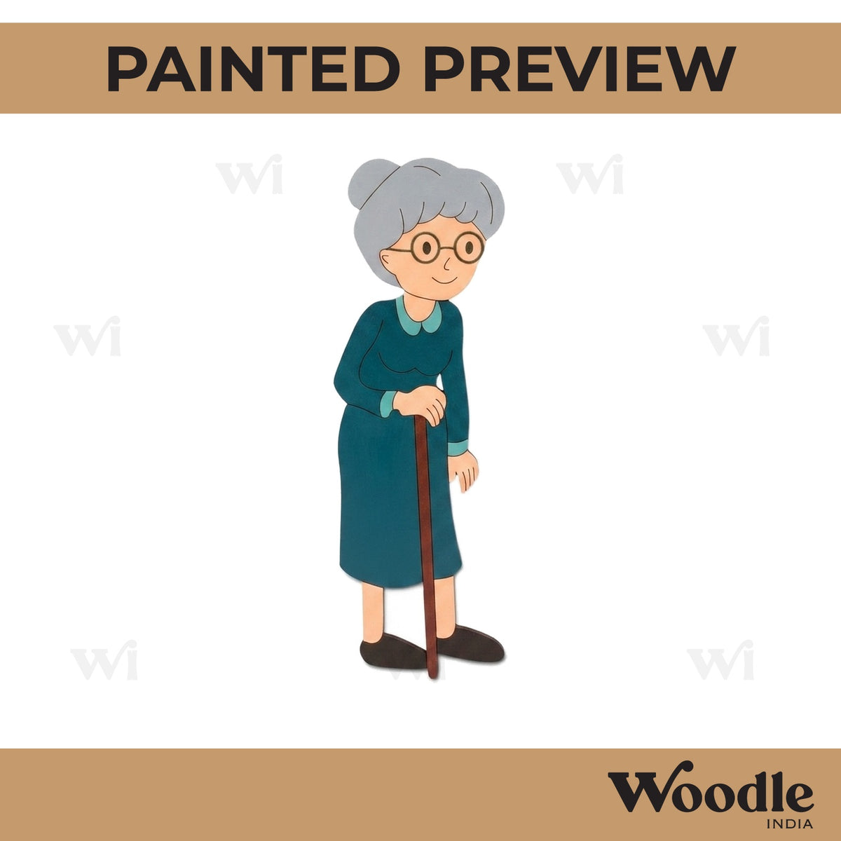 Old Woman With Stick Pre Marked MDF Design 1