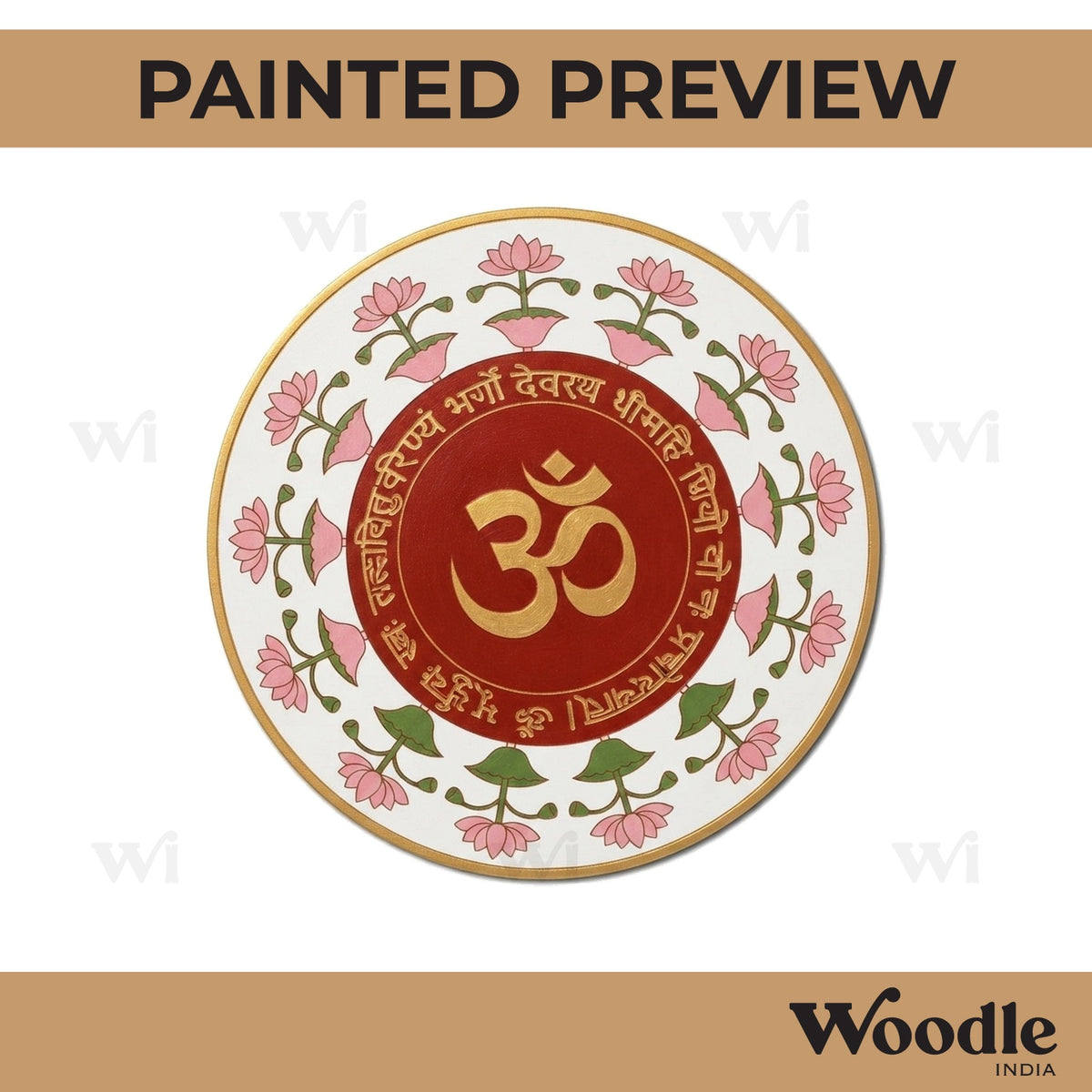 Om Gayatri Mantra Lotus Pre Marked Round MDF Design 1