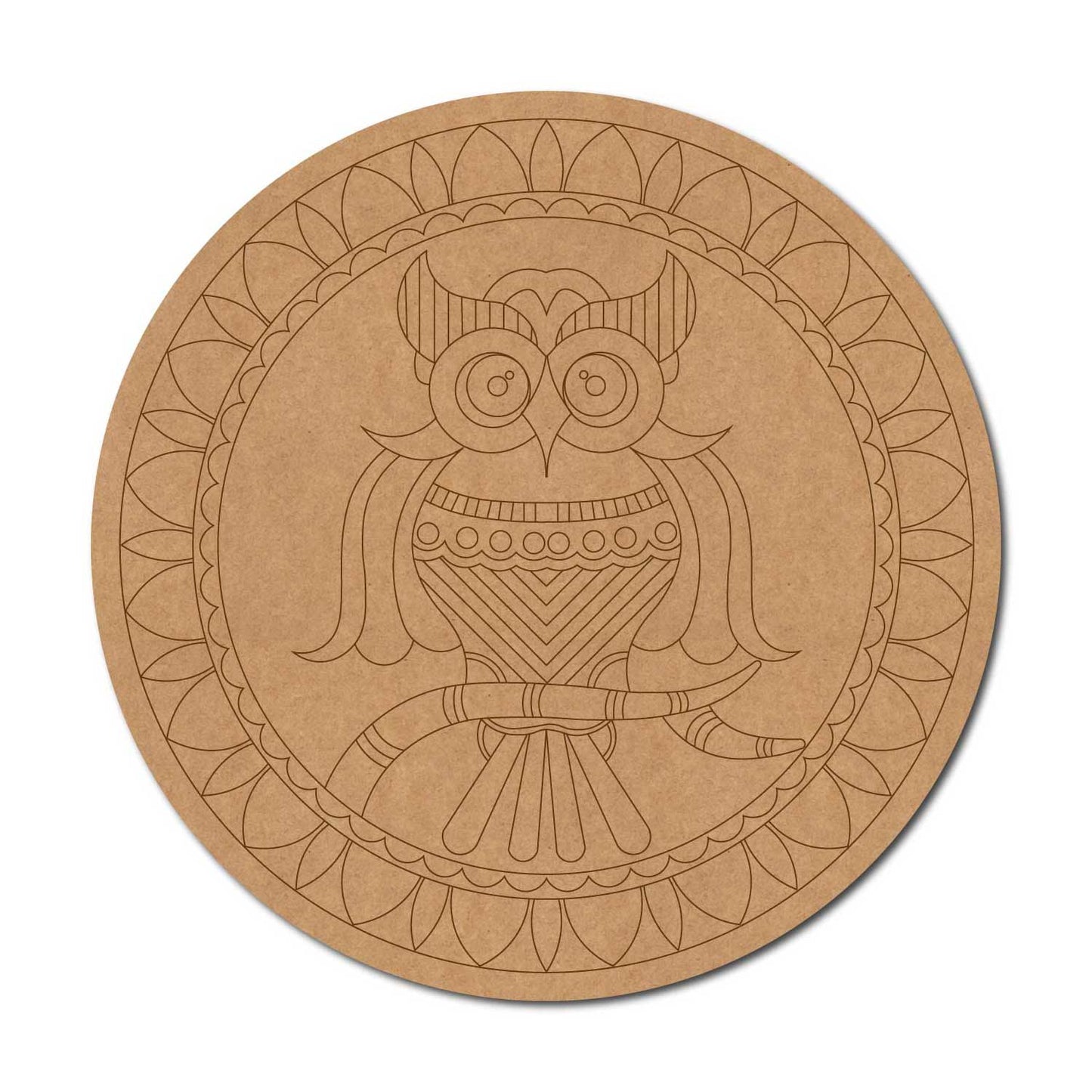 Owl Mandala Pre Marked Round MDF Design 1