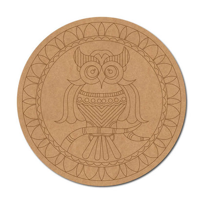 Owl Mandala Pre Marked Round MDF Design 1