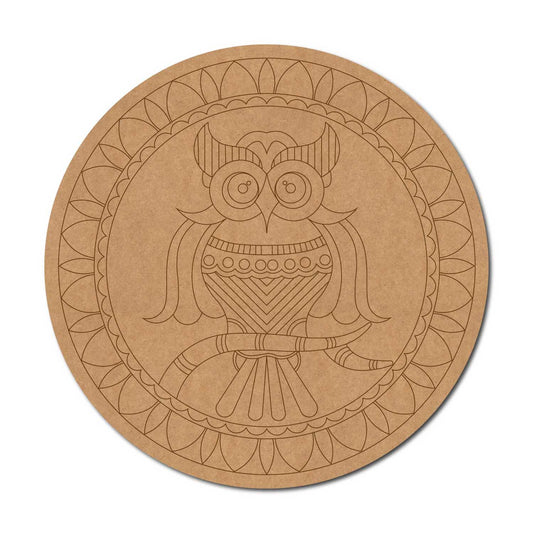 Owl Mandala Pre Marked Round MDF Design 1