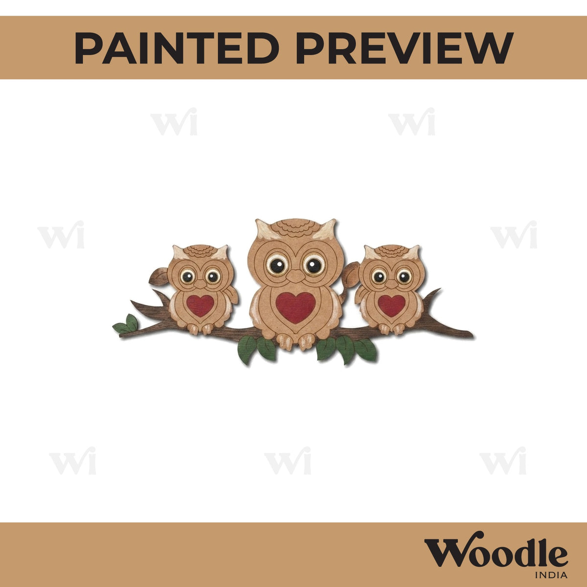 Owls On Branch Pre Marked MDF Design 1