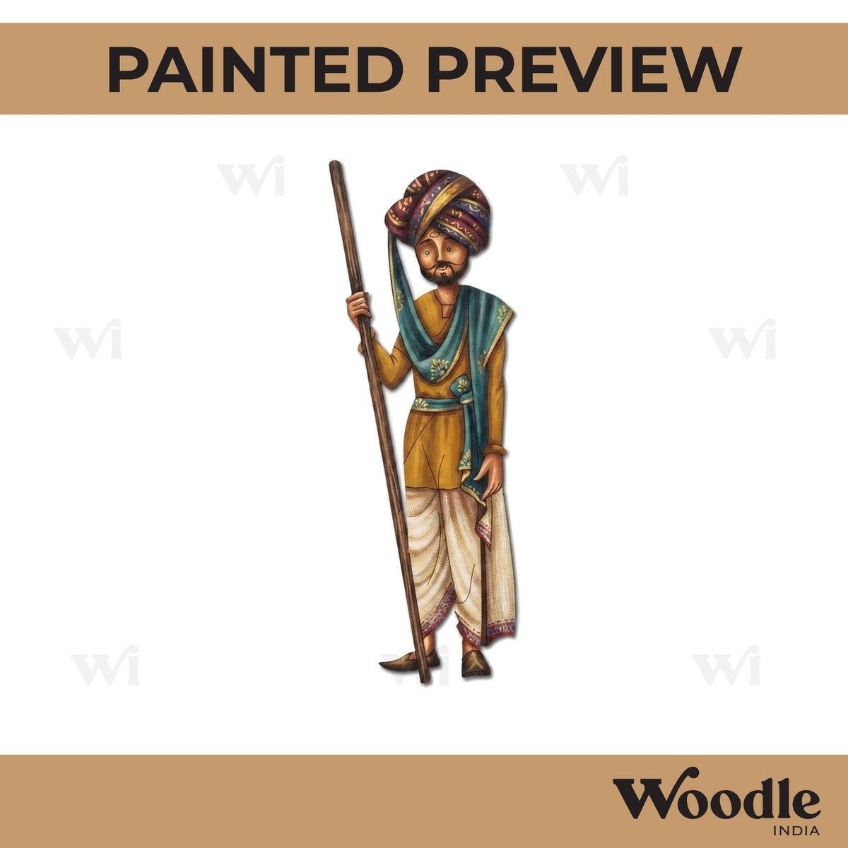 Pagdi Man With Lathi Pre Marked MDF Design 1