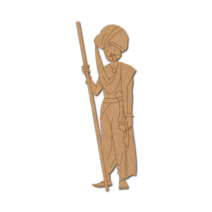 Pagdi Man With Lathi Pre Marked MDF Design 1