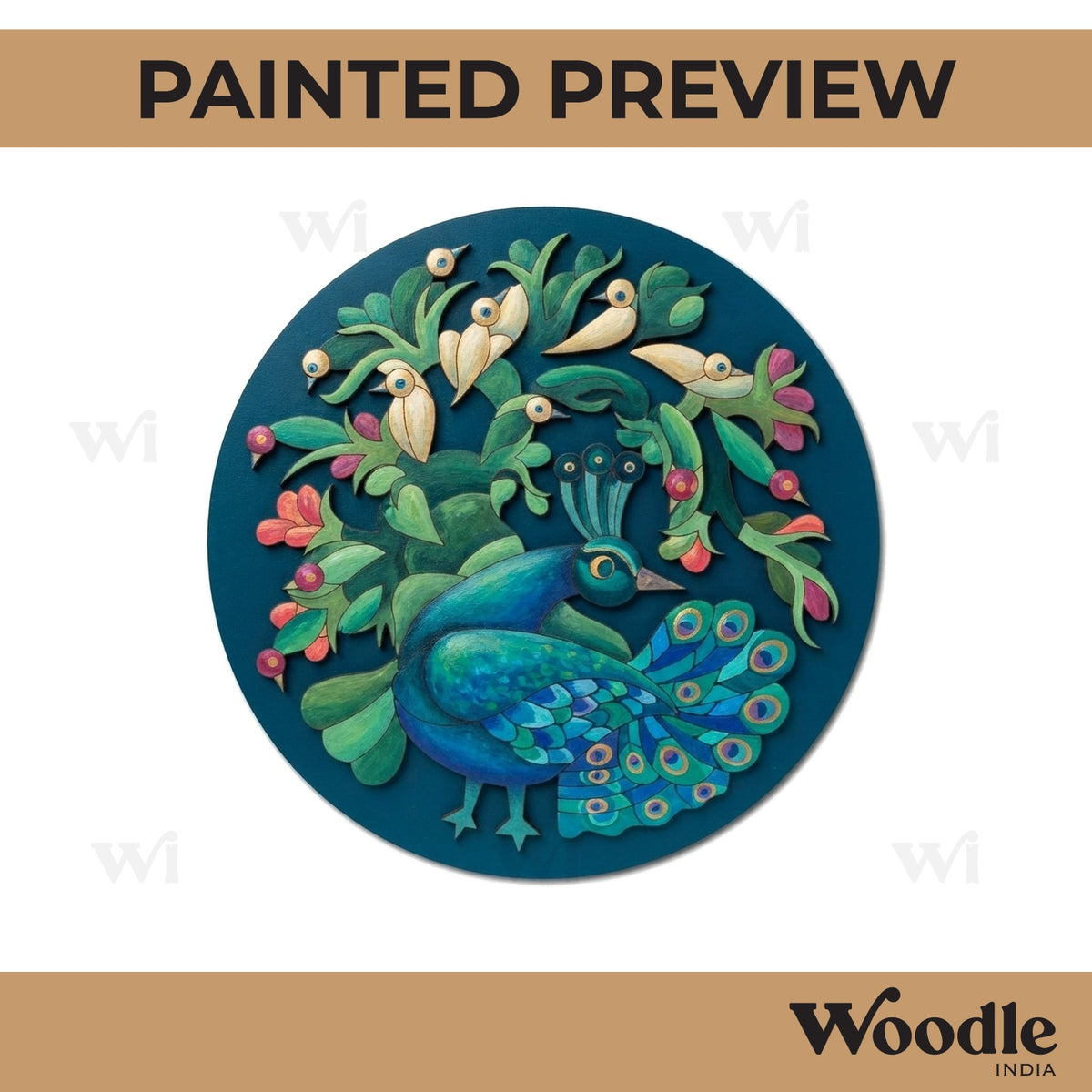 Peacock Birds Pre Marked Round MDF Design 1