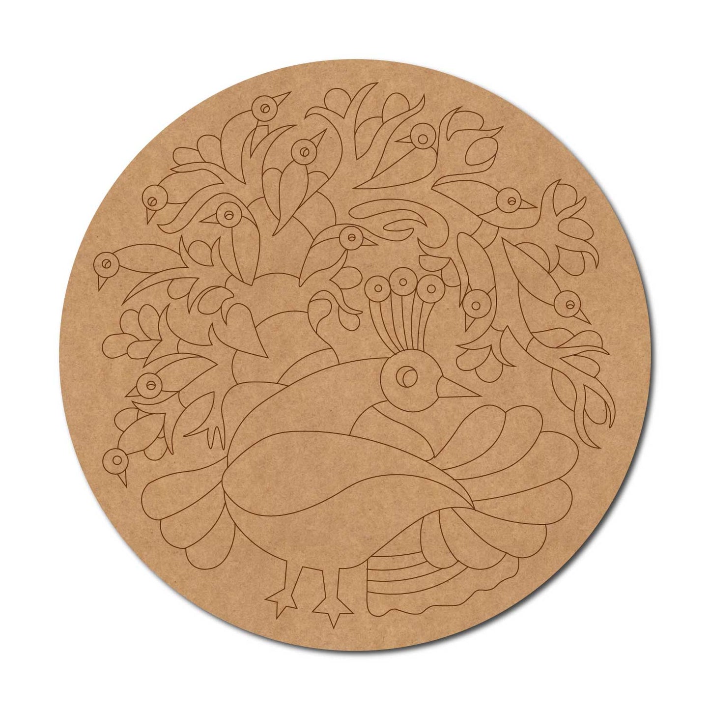 Peacock Birds Pre Marked Round MDF Design 1