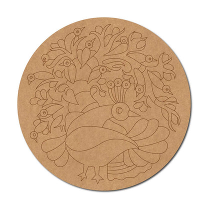 Peacock Birds Pre Marked Round MDF Design 1