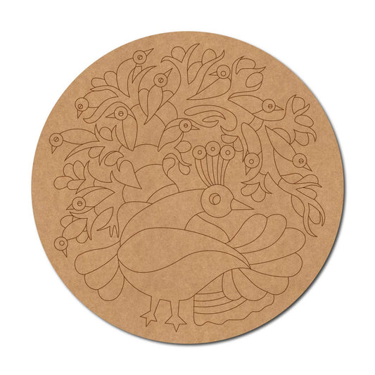 Peacock Birds Pre Marked Round MDF Design 1