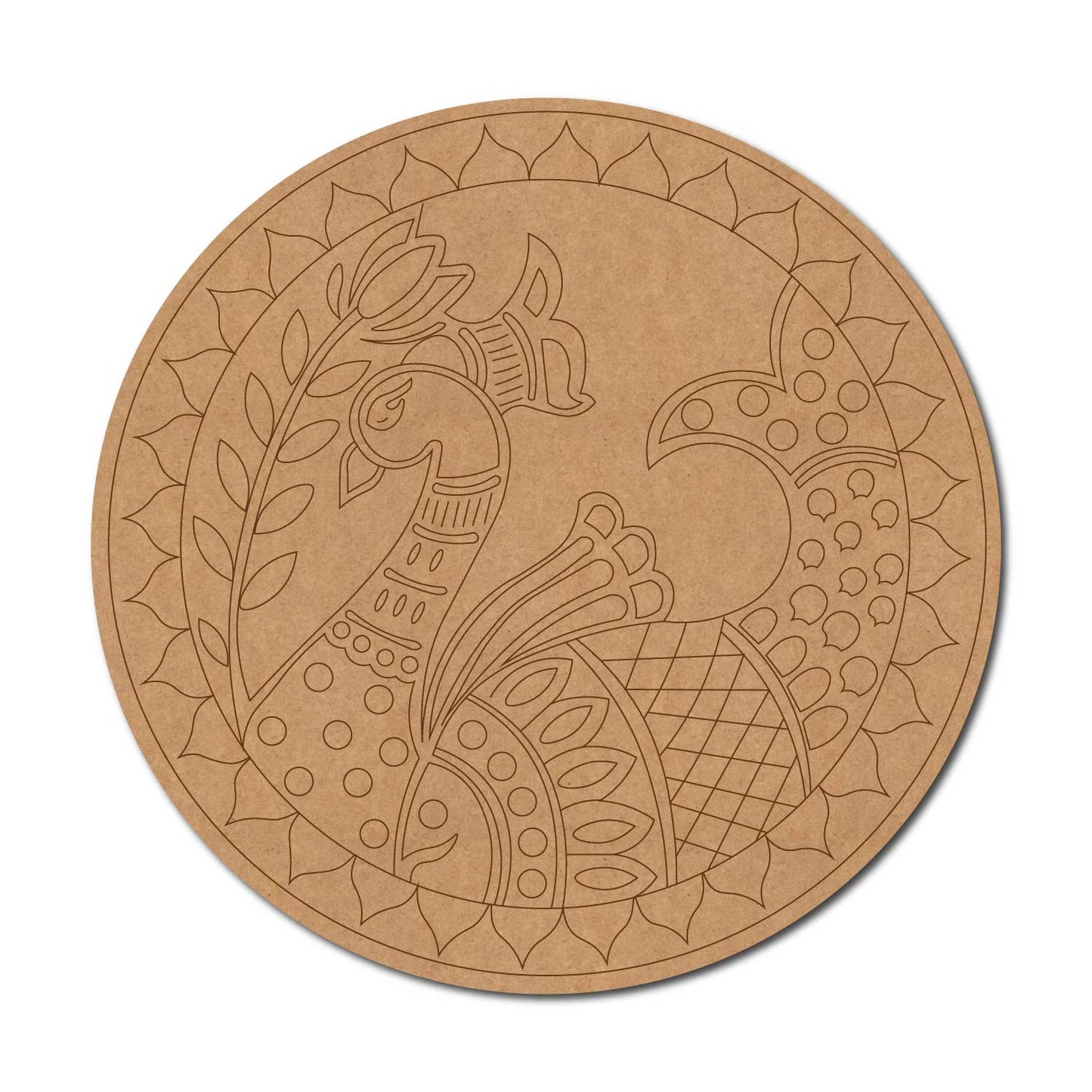 Peacock Fish Mandala Pre Marked Round MDF Design 1
